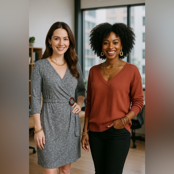 ✨TWO OUTFIT BUNDLE✨ Maurice’s wrap dress and stylish millennial pink sweater - Picture 1 of 4